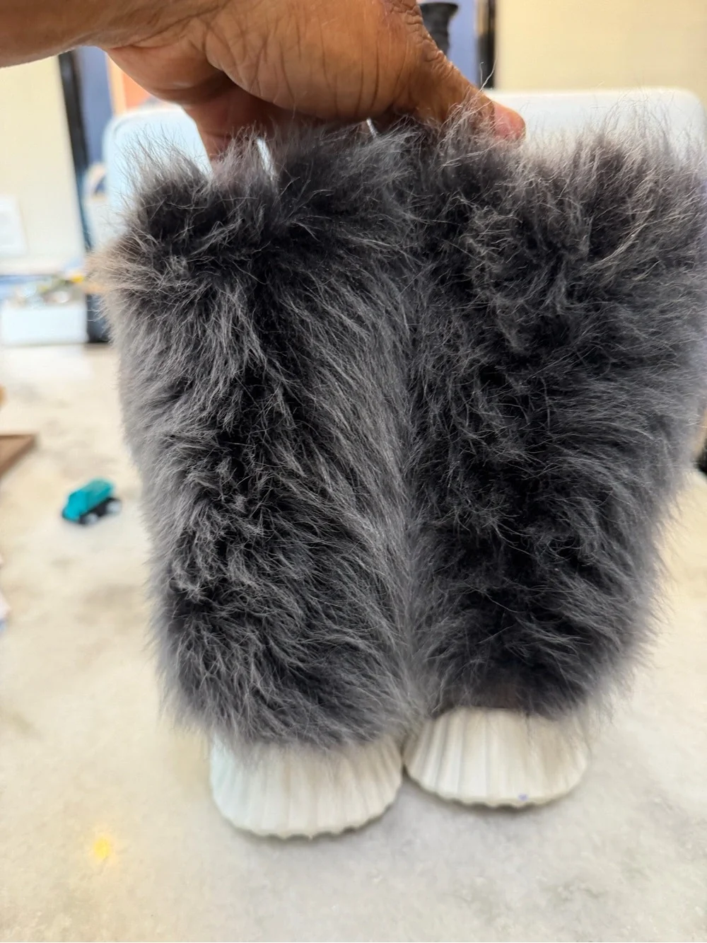 Cozy Women's Kari Gray Faux Fur Winter Boots with White Soles